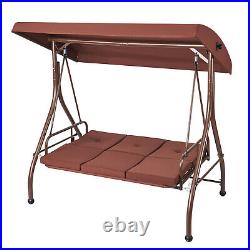 VEVOR 3-Person Patio Swing Chair Converting Canopy Swing Adjustable Canopy Brown