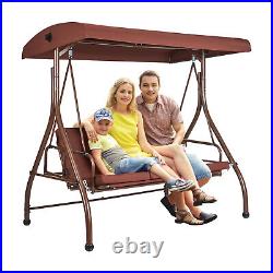 VEVOR 3-Person Patio Swing Chair Converting Canopy Swing Adjustable Canopy Brown