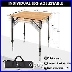 VILLEY Bamboo Folding Table with Aluminum Adjustable Legs 176lbs Load Heavy Duty