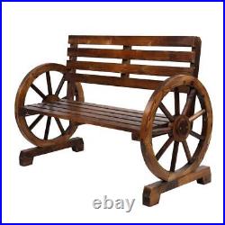 VINGLI Outdoor Path Rustic Wooden Wheel Bench, 41 2-Person Wagon Slatted Seat