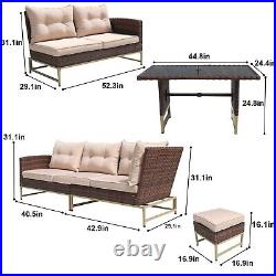 VIXLON 7 Seats Patio Rattan Dining Set Sectional Sofa Couch Ottoman Garden Beige