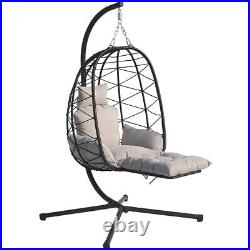 VIXLON Hanging Egg Chair with Stand & Leg Rest Outdoor Swinging Chair Indoor