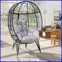 VIXLON Outdoor Patio Wicker Oversized Lounger Teardrop Egg Chair withStand Cushion