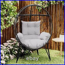 VIXLON Outdoor Patio Wicker Oversized Lounger Teardrop Egg Chair withStand Cushion