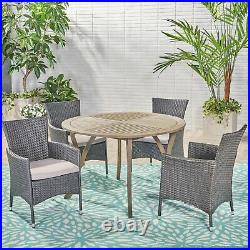 Valena Outdoor 5 Piece Acacia Wood and Wicker Dining Set