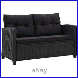 VidaXL 2-Seater Patio Sofa with Cushions Black 48.8 Poly Rattan