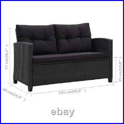 VidaXL 2-Seater Patio Sofa with Cushions Black 48.8 Poly Rattan