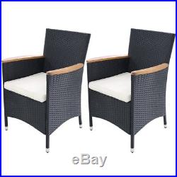 VidaXL 2x Garden Chairs Poly Rattan Wicker Black Outdoor Dining Chairs Patio