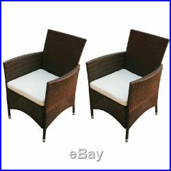 VidaXL 2x Garden Chairs Poly Rattan Wicker Brown Patio Outdoor Furniture Seat