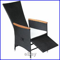 VidaXL 2x Reclining Dining Chairs Black Wicker Poly Rattan Garden Chairs Seats