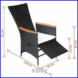 VidaXL 2x Reclining Dining Chairs Black Wicker Poly Rattan Garden Chairs Seats