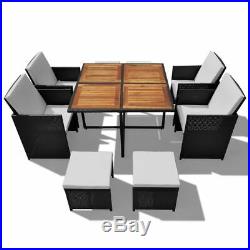 VidaXL Acacia Wood Outdoor Dining Set Poly Rattan Black Table Chair Seating