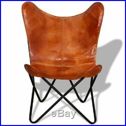 VidaXL Butterfly Chair Vintage Real Leather Brown Hide Sleeper Seat Lounge