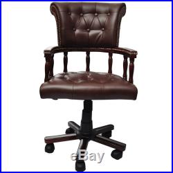 VidaXL Chesterfield Captains Swivel Office Chair Brown Real Leather Home Study