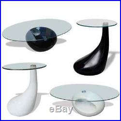 VidaXL Coffee Table Fiberglass Glass Top High Gloss White/Black Oval/Round