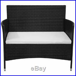 VidaXL Garden Bench Poly Rattan Wicker Black Cushion Outdoor Seat Chair Patio