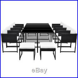 VidaXL Garden Dining Set 33 Piece Poly Rattan Wicker Black Outdoor Chair Table