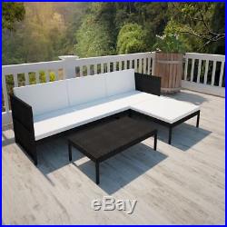 VidaXL Garden Lounge Set Poly Rattan Wicker Black 3-Seat Sofa Patio Outdoor