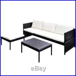 VidaXL Garden Lounge Set Poly Rattan Wicker Black 3-Seat Sofa Patio Outdoor