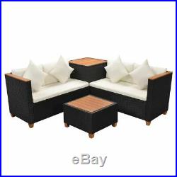 VidaXL Garden Sofa Set 14 Pieces Wicker Poly Rattan Black WPC Outdoor Lounge