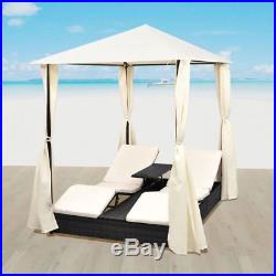 VidaXL Outdoor Daybed 2-Person Rattan Wicker with Curtain Patio Sunlounger Black