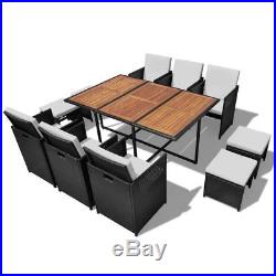 VidaXL Outdoor Dining Set 27 Piece Poly Rattan Wicker Acacia Black Table Chair