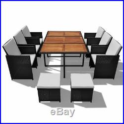 VidaXL Outdoor Dining Set 27 Piece Poly Rattan Wicker Acacia Black Table Chair