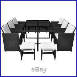 VidaXL Outdoor Dining Set 27 Piece Poly Rattan Wicker Black Garden Table Chair