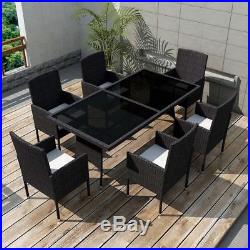 VidaXL Outdoor Dining Set Poly Rattan Wicker Black Garden Seater 6 Chair Table