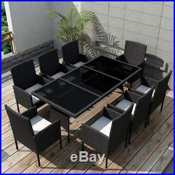VidaXL Outdoor Dining Set Poly Rattan Wicker Black Garden Seater 8 Chair Table