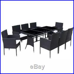 VidaXL Outdoor Dining Set Poly Rattan Wicker Black Garden Seater 8 Chair Table