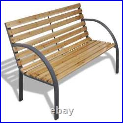 VidaXL Outdoor Garden Bench Wooden Iron Metal Curved Back/Armrests Furniture