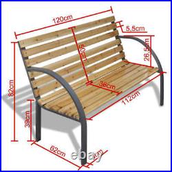VidaXL Outdoor Garden Bench Wooden Iron Metal Curved Back/Armrests Furniture