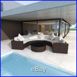 VidaXL Outdoor Garden Half-round Sofa Set Poly Rattan Wicker Brown Lounge