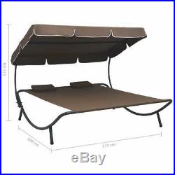 VidaXL Outdoor Lounge Bed with Canopy Pillows Brown Garden Patio Sun Day Bed