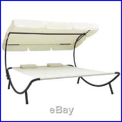 VidaXL Outdoor Lounge Bed with Canopy Pillows Cream White Garden Sun Day Bed