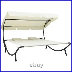 VidaXL Outdoor Lounge Bed with Canopy and Pillows Cream White