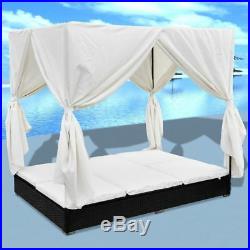 VidaXL Outdoor Lounge Bed with Curtains Poly Rattan Black Bed Curtain Patio