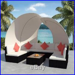 VidaXL Outdoor Lounge Set Canopy 34 Piece Poly Rattan Wicker Black Garden Sofa