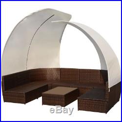 VidaXL Outdoor Lounge Set Canopy 34 Piece Poly Rattan Wicker Brown Garden Sofa
