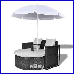 VidaXL Outdoor Lounge Set Poly Rattan Wicker Black Sunbed Sofa Parasol Garden