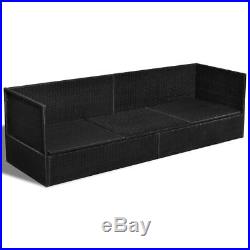 VidaXL Outdoor Sofa 3-Seat Poly Rattan Wicker Black Convertible Chaise Lounge