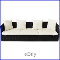 VidaXL Outdoor Sofa 3-Seat Poly Rattan Wicker Black Convertible Chaise Lounge