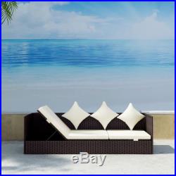 VidaXL Outdoor Sofa 3-Seat Poly Rattan Wicker Brown Convertible Chaise Lounge