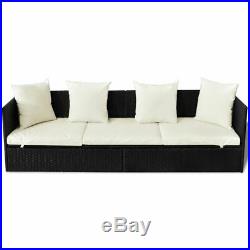 VidaXL Outdoor Sofa 3-Seat Poly Rattan Wicker Chaise Lounge Seat Black/Brown