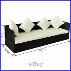 VidaXL Outdoor Sofa 3-Seat Poly Rattan Wicker Chaise Lounge Seat Black/Brown
