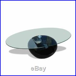 VidaXL Oval Coffee Table Nightstand Fiberglass High Gloss Black Base Glass Top