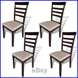 VidaXL Set of 4 Rubberwood Dining Chairs with Cream Fabric Seat Pads Kitchen