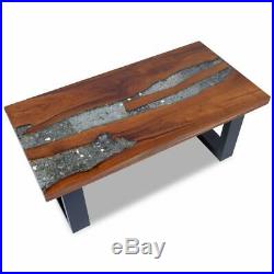 VidaXL Solid Teak Coffee Side Table Resin Mango Wood Handmade Paint Finish