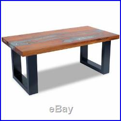 VidaXL Solid Teak Coffee Side Table Resin Mango Wood Handmade Paint Finish